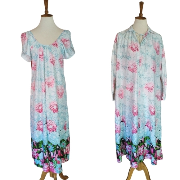 80's Givenchy Intimates Paris‎ Multi-color Floral Peignoir Two Piece Set